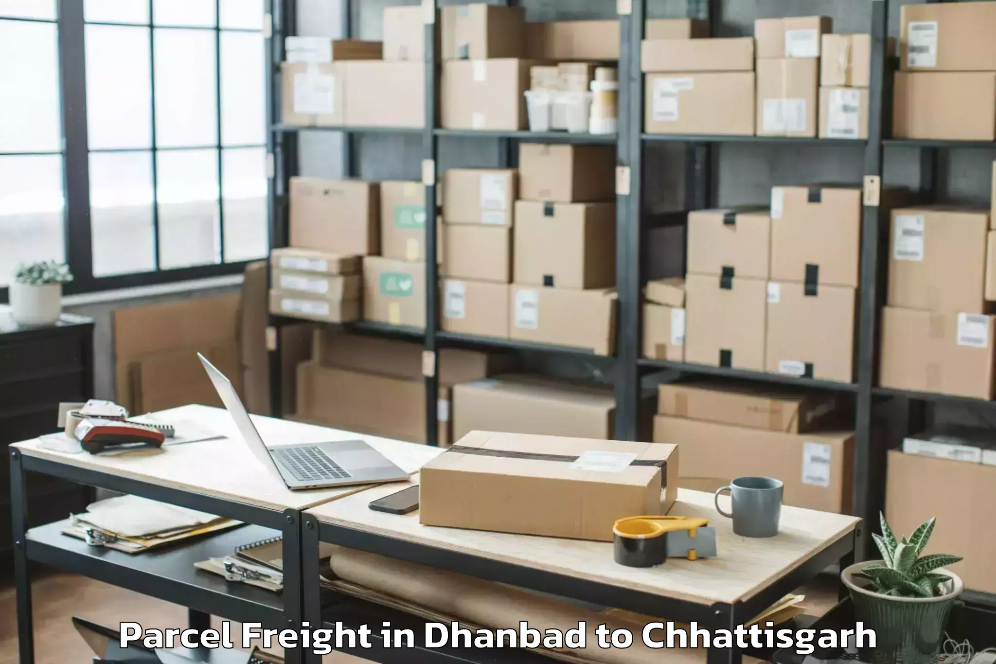 Leading Dhanbad to Mungeli Parcel Freight Provider